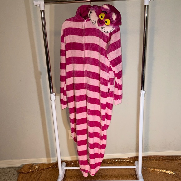 Other - Alice in Wonderland Pink Striped Chesire Cat Onesie with Hood and Tail